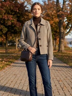 Merona Late-2000s Y2K Retro Cotton Blend Plaid Jacket Fully Lined Size Small